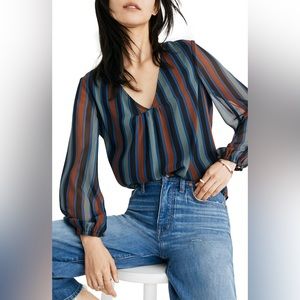 Madewell Black Blue Orange Long Sleeve Blouse S